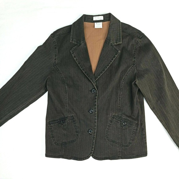 FdJ French Dressing Women's Large Brown Stretch Denim Jacket Button Up Pockets - Picture 2 of 12